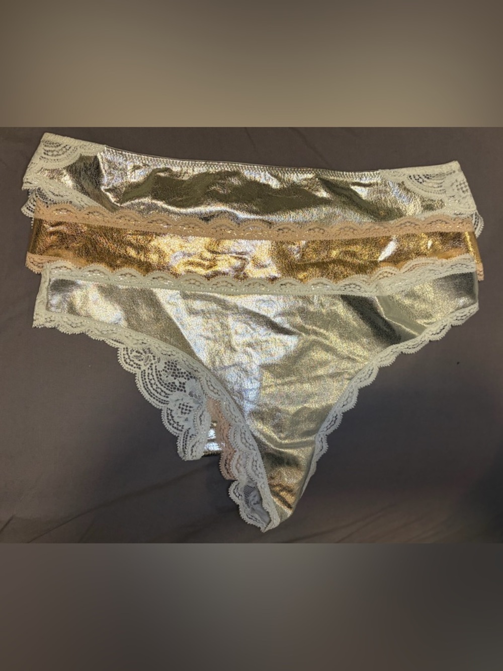 Metallic Silver (2) Gold (1) Lace Trim Panties - Medium/NEW